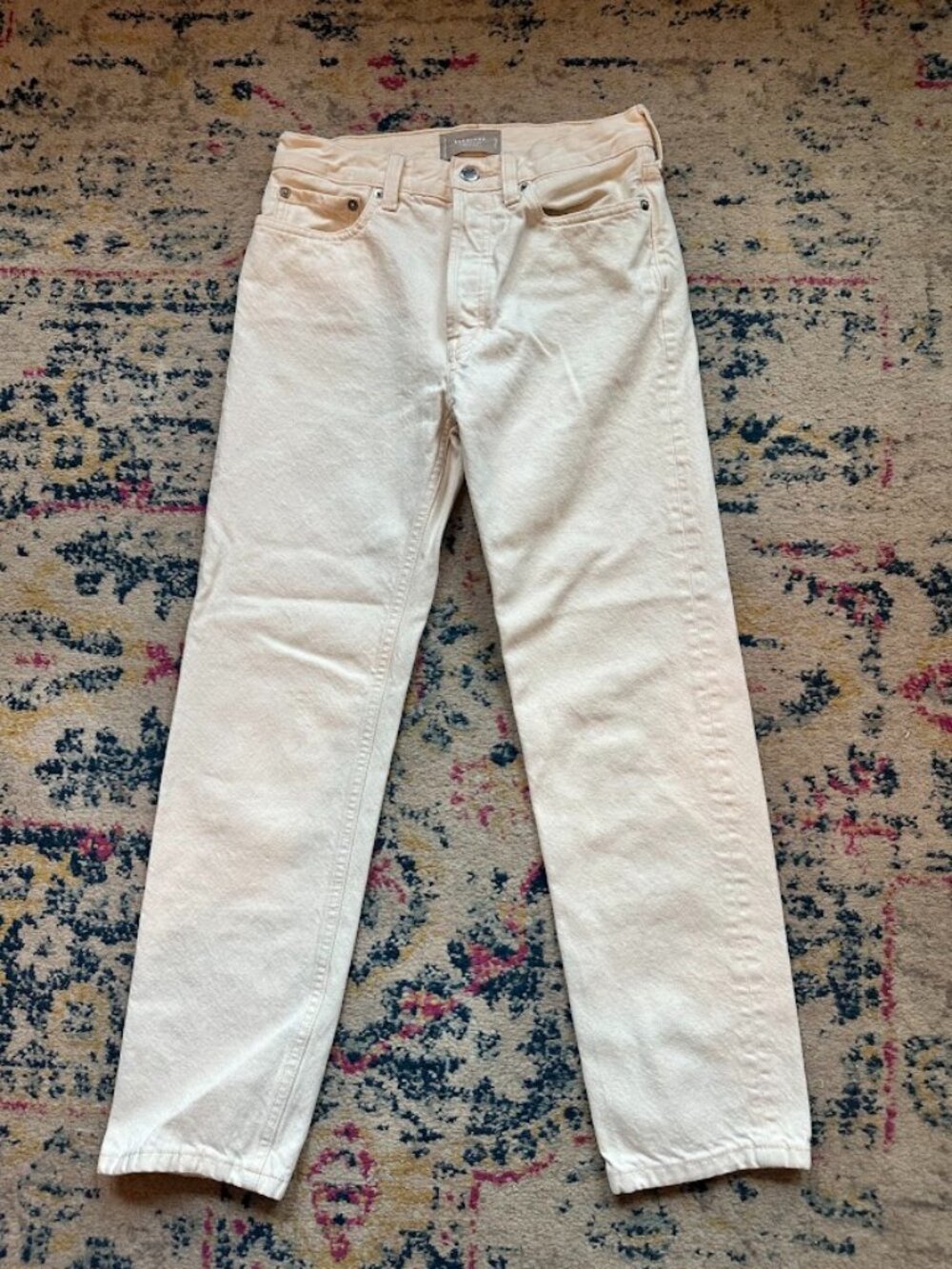 Everlane 100% Organic Cotton Cream Color Rigid Slouch Straight Leg Jean- sz 23